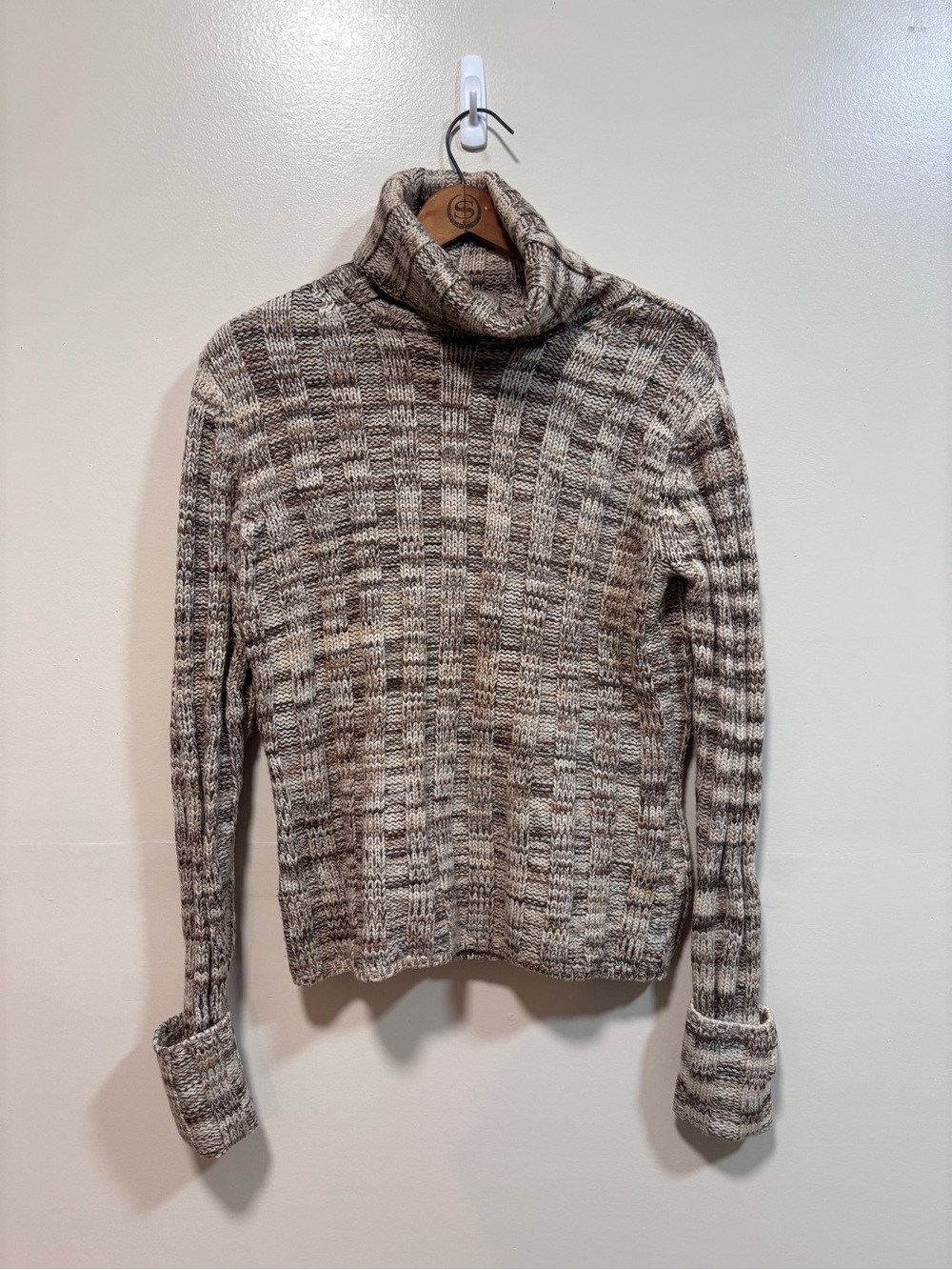 VTG Banana Republic Turtleneck Sweater Women M Beige Merino Wool Thick Fisherman